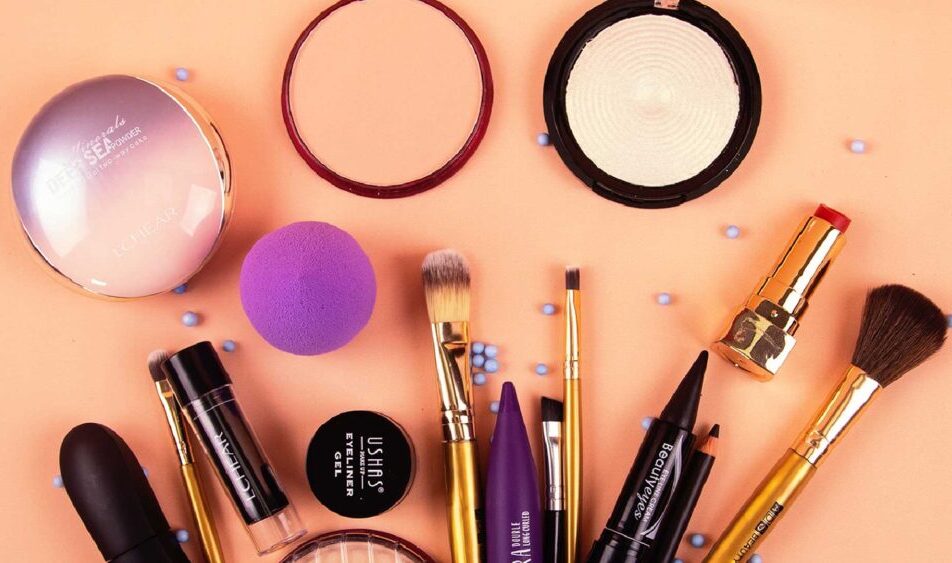 Makeup brushes, lipstick, and mascara – professional makeup artist tools