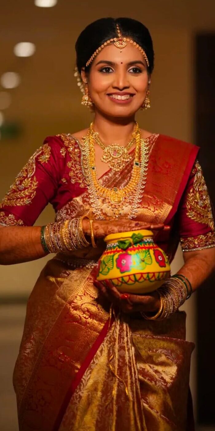 Soft natural South Indian bridal makeup for wedding ceremonies in Hyderabad